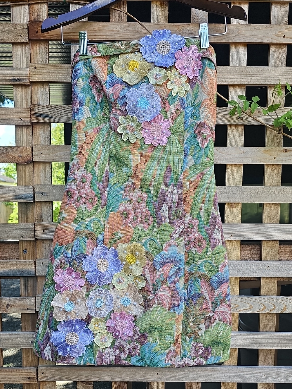 Floral Jacquard Appliqué Mini Dress in Pastel Multicolor